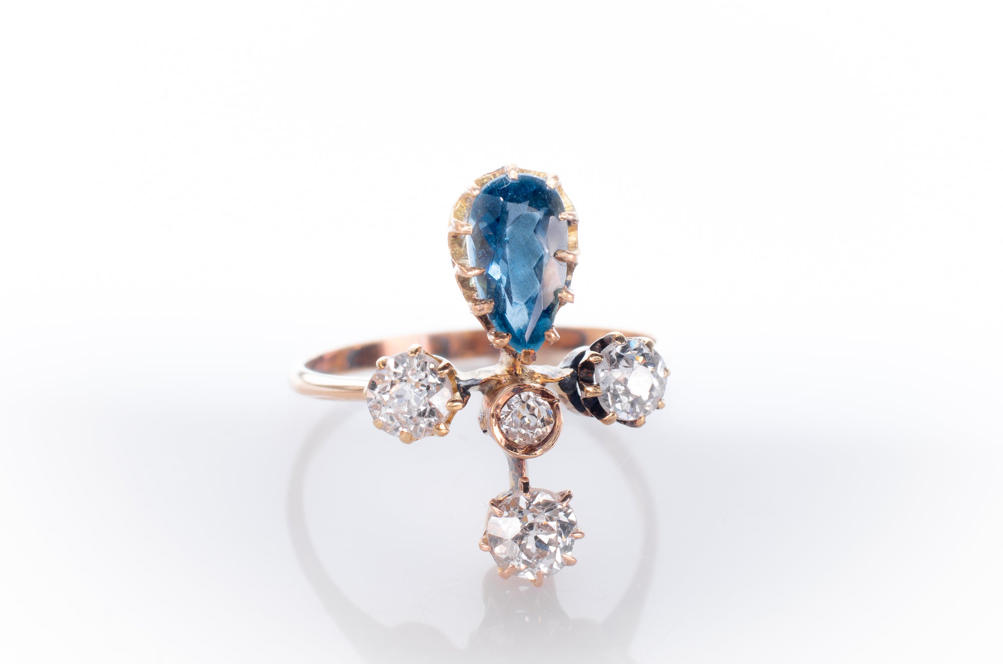 1.95CTW OLD EUROPEAN CUT DIAMOND AND AQUAMARINE TIARA RING