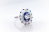 OLD EUROPEAN CUT DIAMOND AND SAPPHIRE TARGET RING.