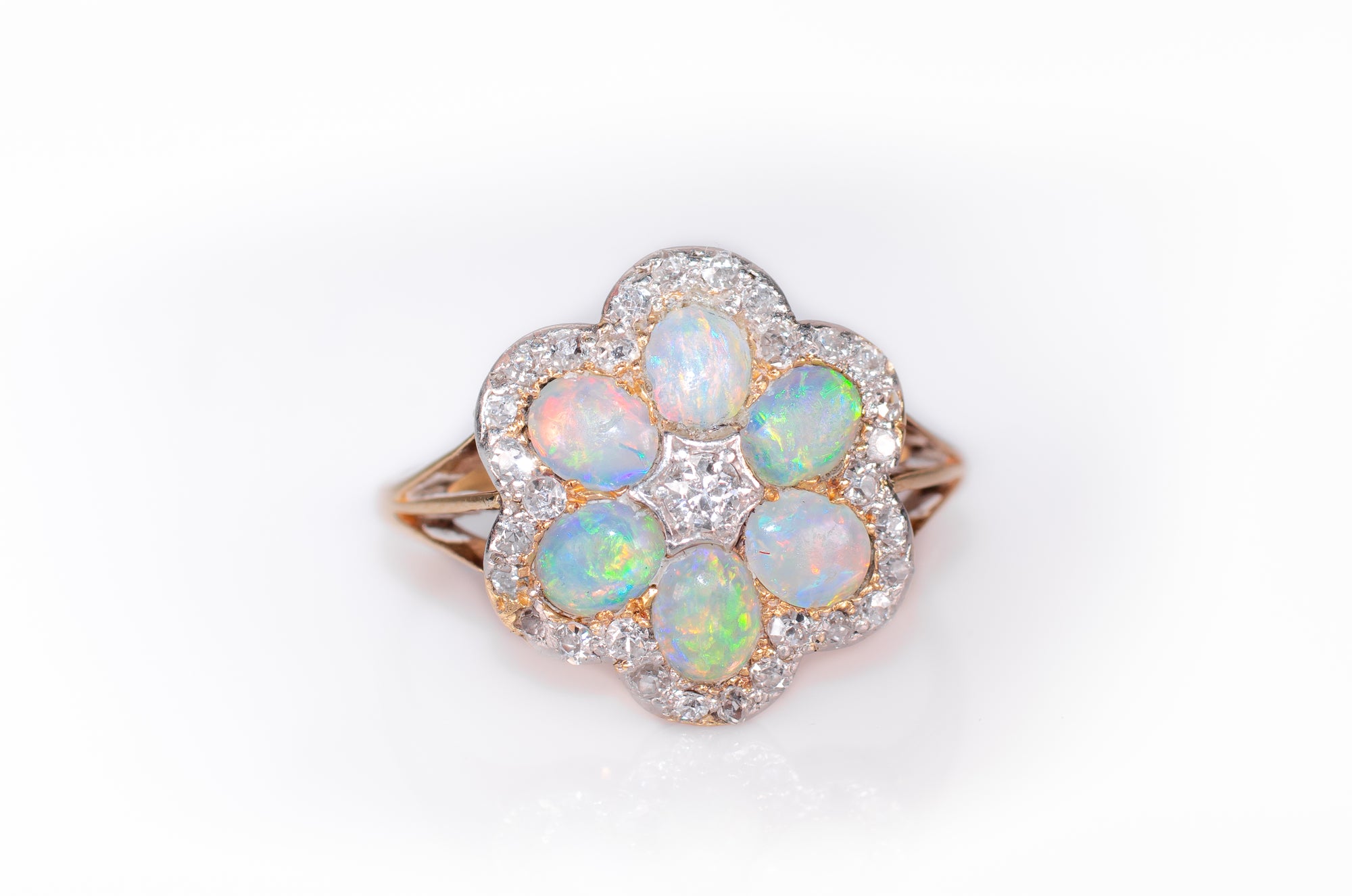 ANTIQUE OPAL AND OLD CUT DIAMOND CLUSTER RING