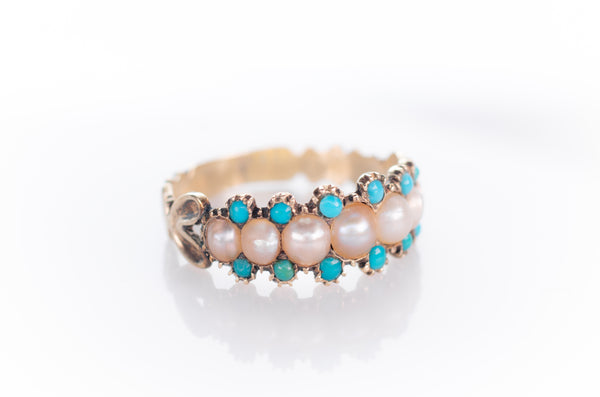 ANTIQUE SPLIT PEARL AND TURQUOISE RING - Sin City Finds Jewelry