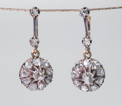 ANTIQUE ROSE CUT DIAMOND DANGLE EARRINGS - SinCityFinds Jewelry