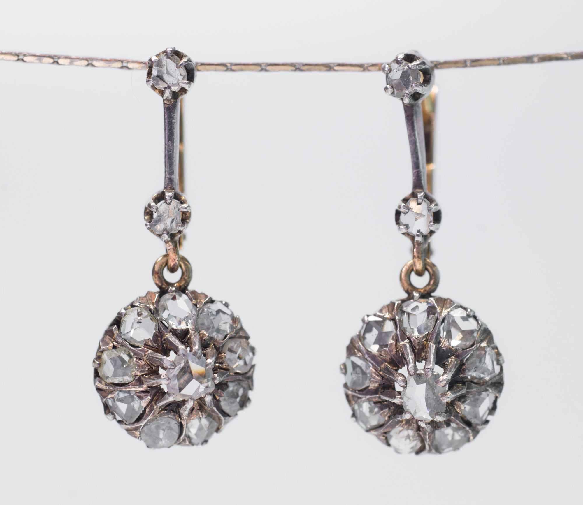 ANTIQUE ROSE CUT DIAMOND DANGLE EARRINGS - SinCityFinds Jewelry