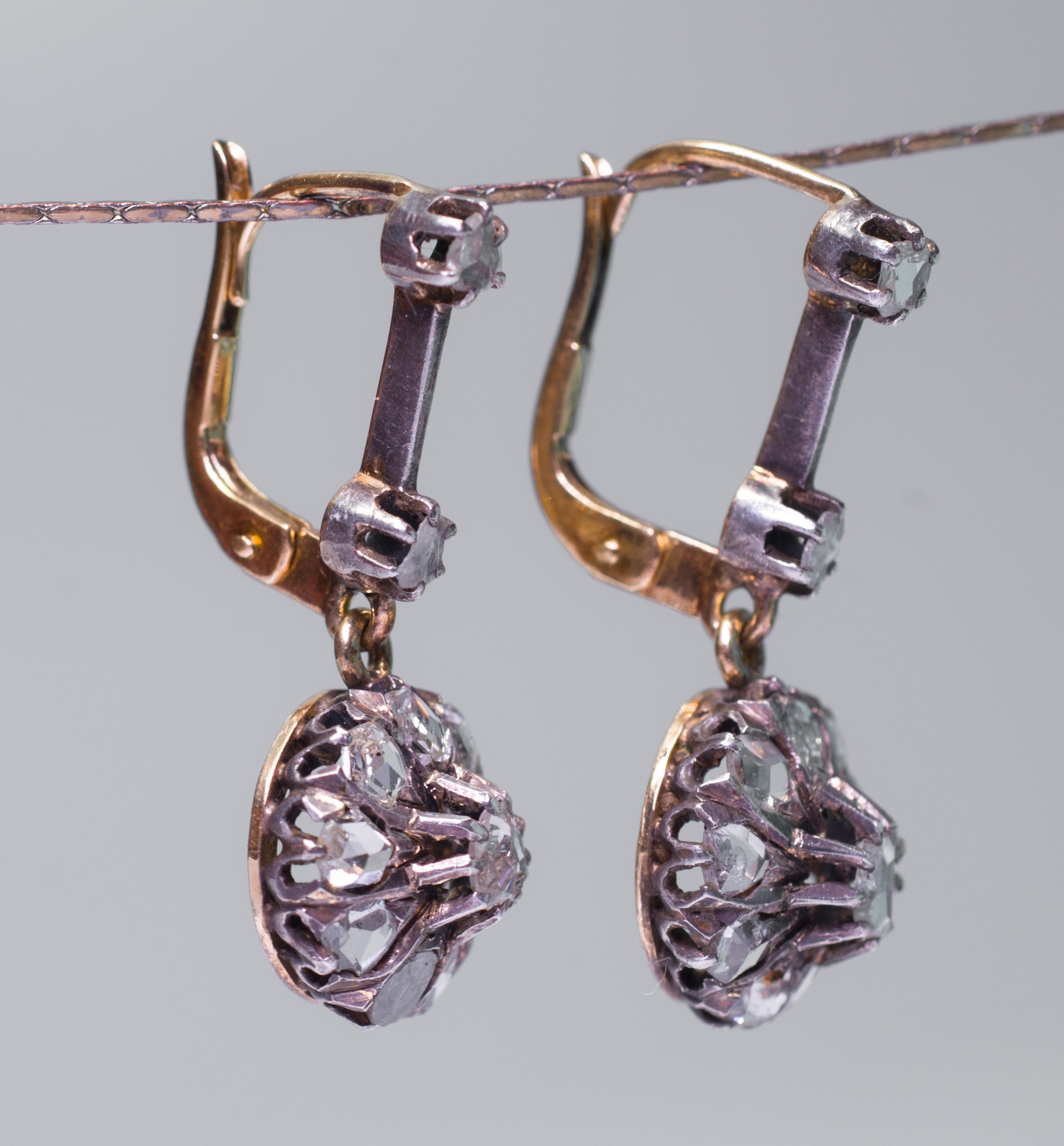 ANTIQUE ROSE CUT DIAMOND DANGLE EARRINGS - SinCityFinds Jewelry