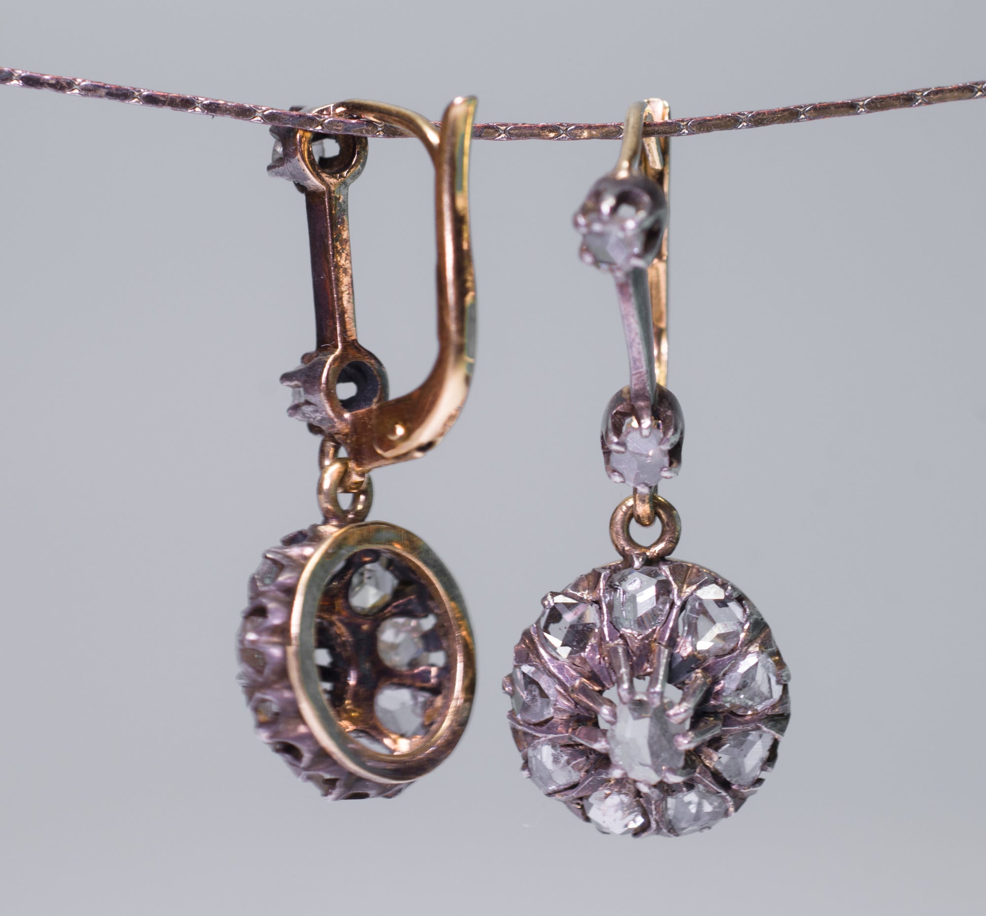 ANTIQUE ROSE CUT DIAMOND DANGLE EARRINGS - SinCityFinds Jewelry