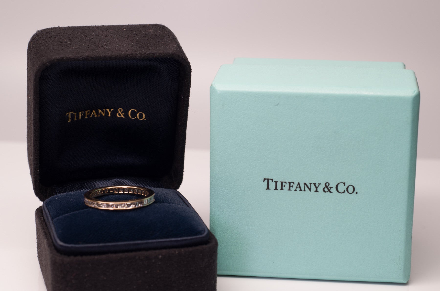 TIFFANY CARRE CUT DIAMOND ETERNITY BAND IN YELLOW GOLD - SinCityFinds Jewelry