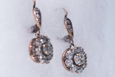 2.3CTW EDWARDIAN OLD MINE CUT DIAMOND CLUSTER DANGLE EARRINGS - SinCityFinds Jewelry