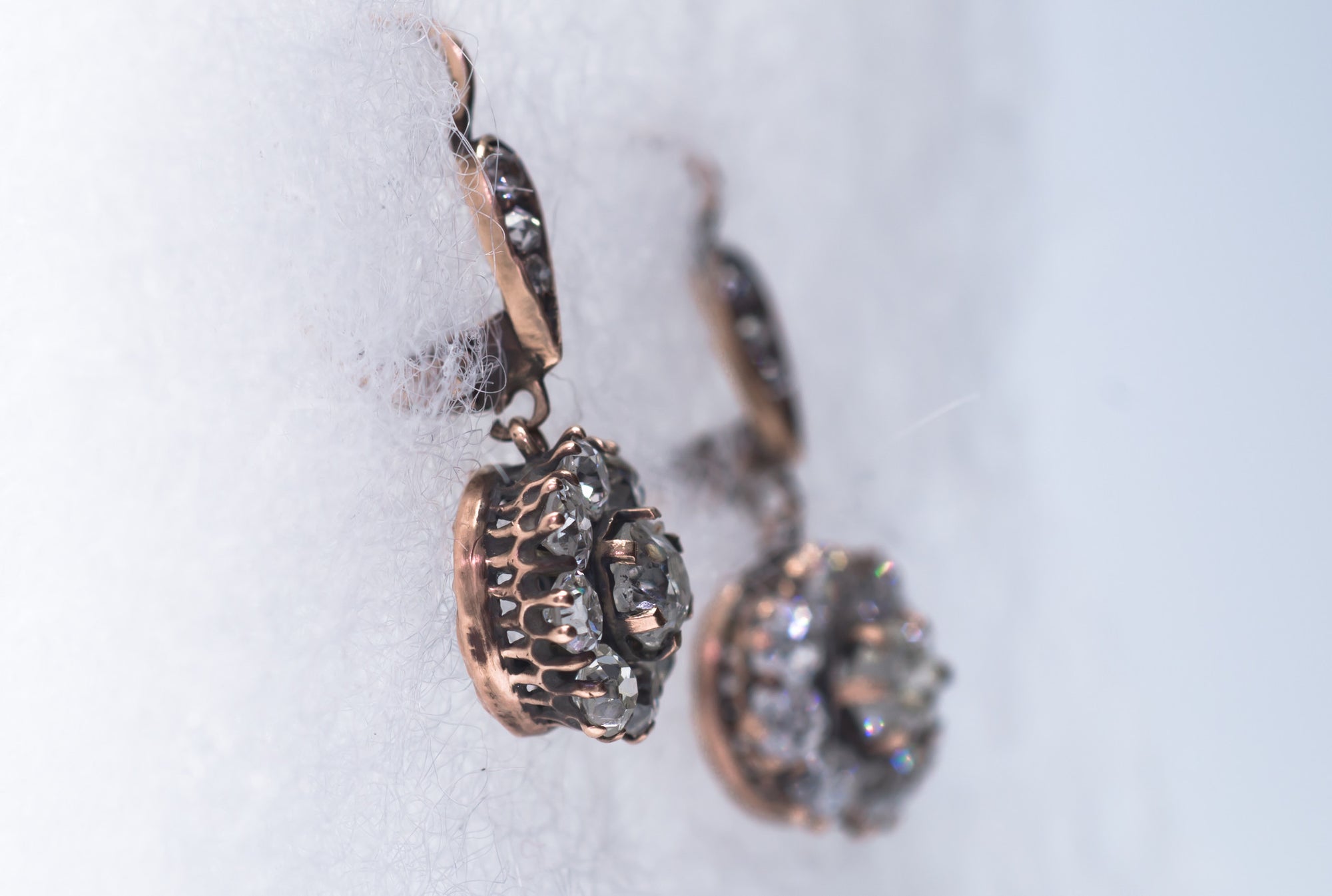 2.3CTW EDWARDIAN OLD MINE CUT DIAMOND CLUSTER DANGLE EARRINGS - SinCityFinds Jewelry