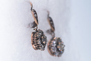 2.3CTW EDWARDIAN OLD MINE CUT DIAMOND CLUSTER DANGLE EARRINGS - SinCityFinds Jewelry