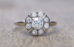 VINTAGE DIAMOND CLUSTER DAISY STYLE RING IN WHITE GOLD - SinCityFinds Jewelry