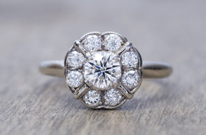 VINTAGE DIAMOND CLUSTER DAISY STYLE RING IN WHITE GOLD - SinCityFinds Jewelry