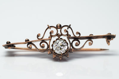 VICTORIAN GOLD BROOCH WITH CENTER OLD EUROPEAN CUT - SinCityFinds Jewelry