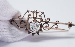 VICTORIAN GOLD BROOCH WITH CENTER OLD EUROPEAN CUT - SinCityFinds Jewelry