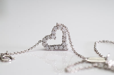 SMALL TIFFANY DIAMOND HEART PLATINUM NECKLACE AND PENDANT - SinCityFinds Jewelry