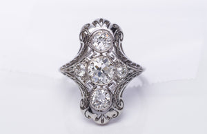 Edwardian Diamond and Platinum engagement / dinner / cocktail ring 1.80ctw - SinCityFinds Jewelry