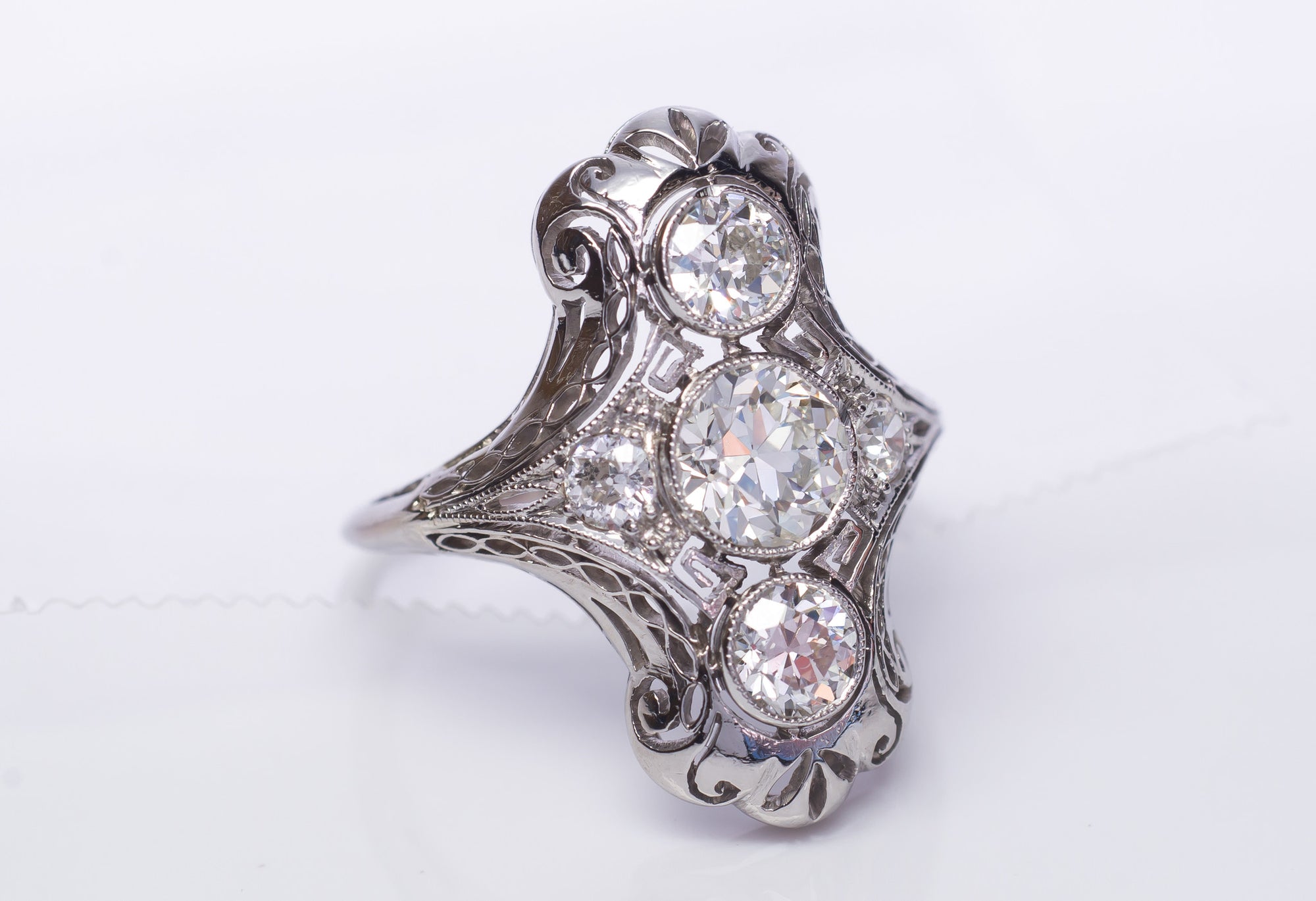 Edwardian Diamond and Platinum engagement / dinner / cocktail ring 1.80ctw - SinCityFinds Jewelry