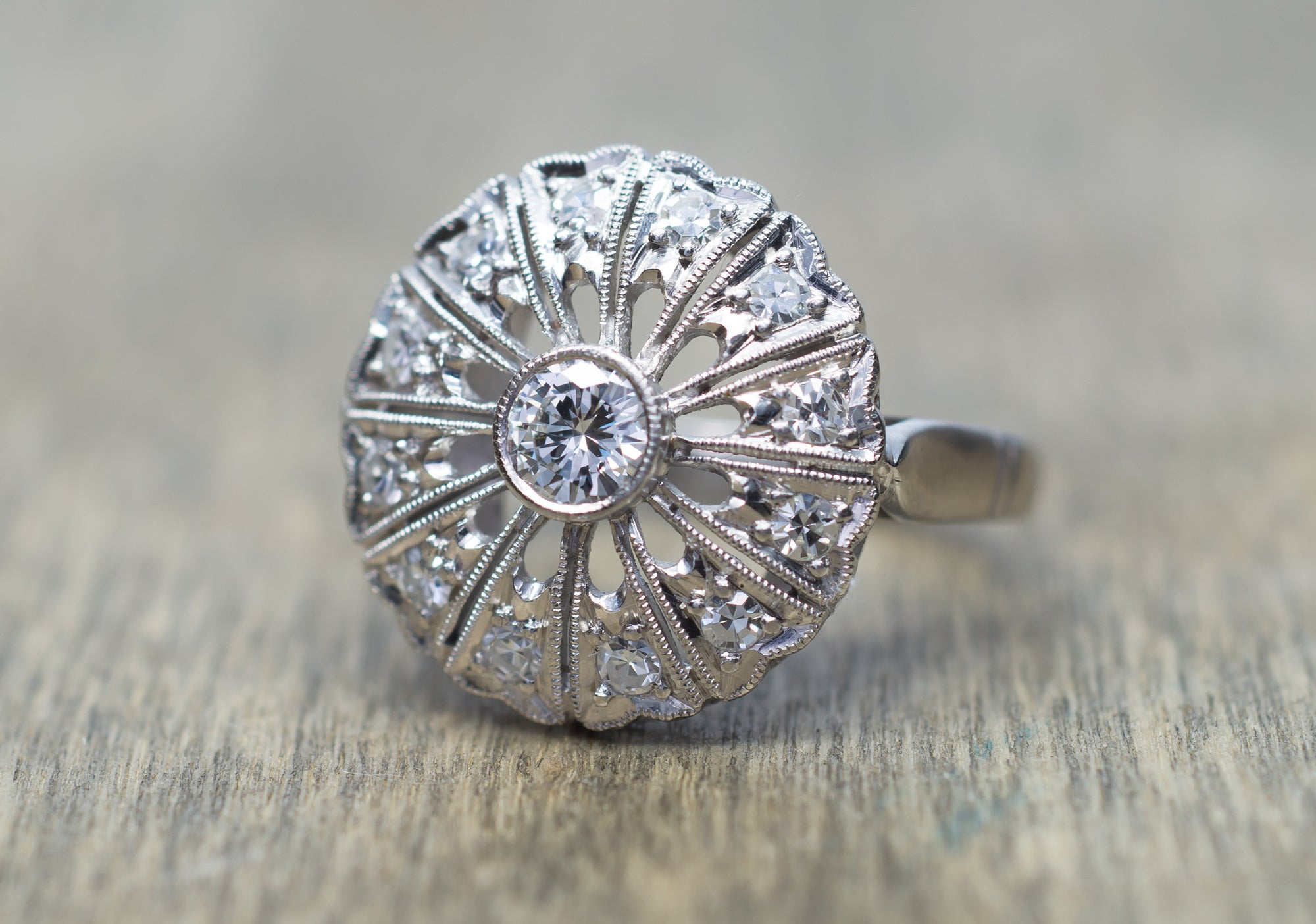 ART DECO PLATINUM AND DIAMOND COCKTAIL RING - SinCityFinds Jewelry