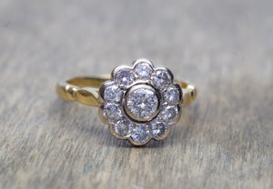 0.85CTW VINTAGE DIAMOND DAISY RING IN MIXED GOLD - SinCityFinds Jewelry