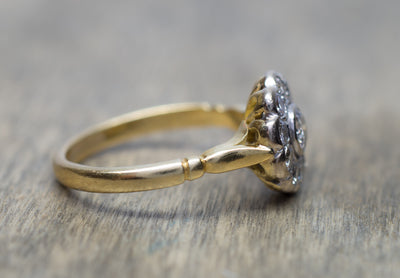 0.85CTW VINTAGE DIAMOND DAISY RING IN MIXED GOLD - SinCityFinds Jewelry