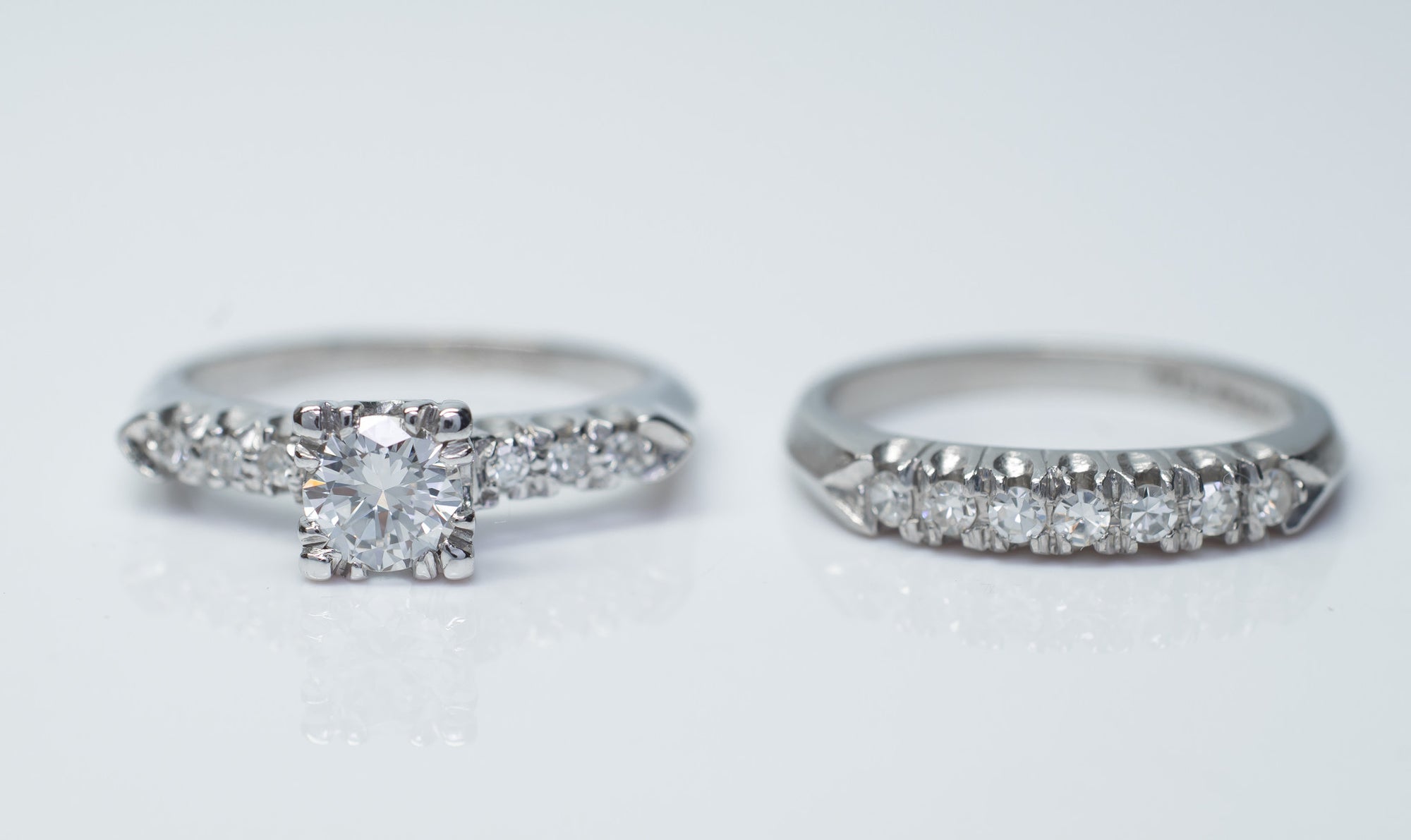 0.75CTW PLATINUM VINTAGE DIAMOND WEDDING BAND AND RING SET - SinCityFinds Jewelry