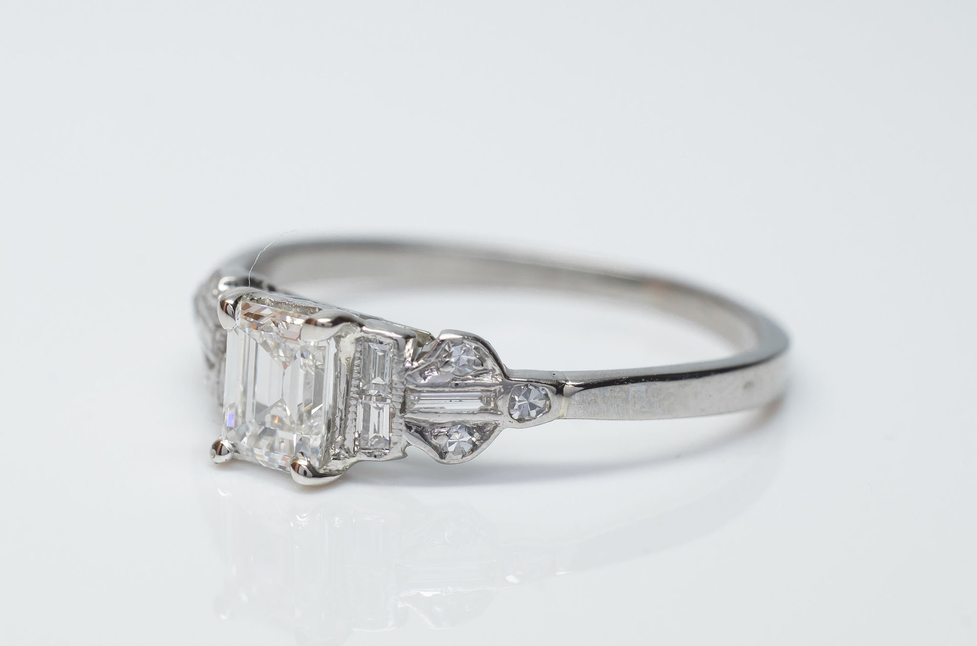 ART DECO EMERALD CUT DIAMOND ENGAGEMENT RING - SinCityFinds Jewelry