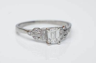 ART DECO EMERALD CUT DIAMOND ENGAGEMENT RING - SinCityFinds Jewelry