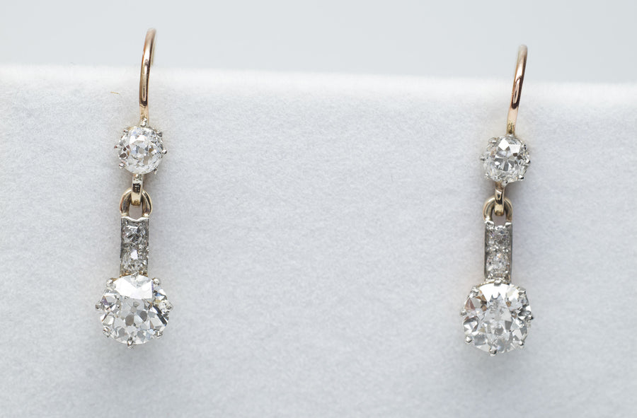 1.85CTW ANTIQUE DIAMOND EARRINGS OLD MINE CUT - SinCityFinds Jewelry