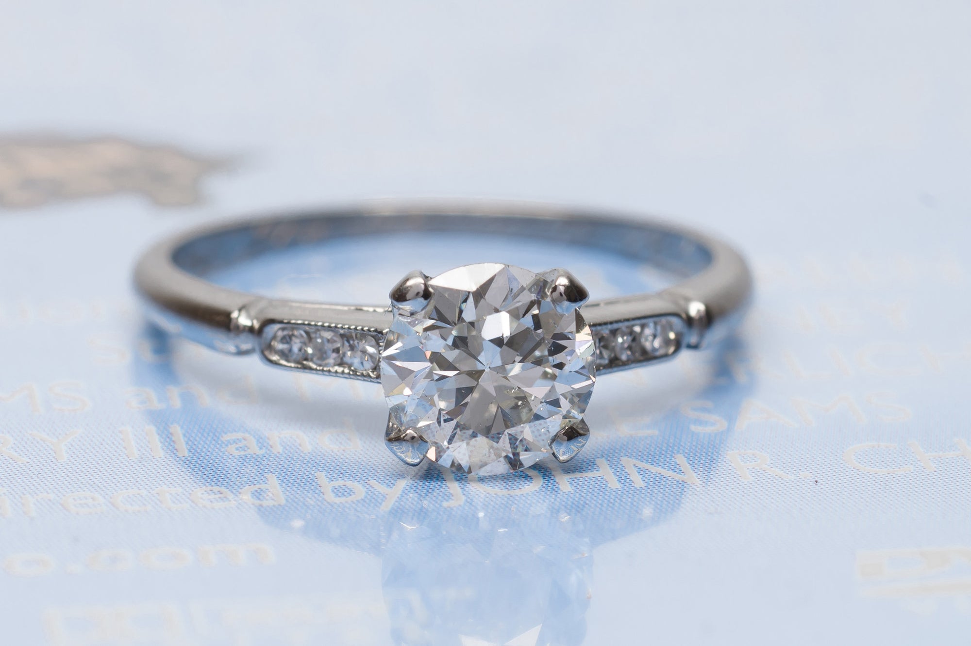0.95CT ART DECO OLD EUROPEAN CUT DIAMOND SOLITAIRE WITH ACCENTS - SinCityFinds Jewelry