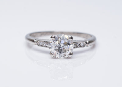 0.95CT ART DECO OLD EUROPEAN CUT DIAMOND SOLITAIRE WITH ACCENTS - SinCityFinds Jewelry