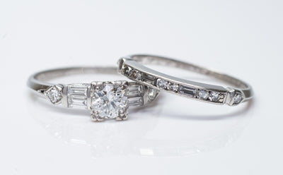 0.91CTW GRANAT BROS ART DECO DIAMOND WEDDING BAND AND RING SET - SinCityFinds Jewelry