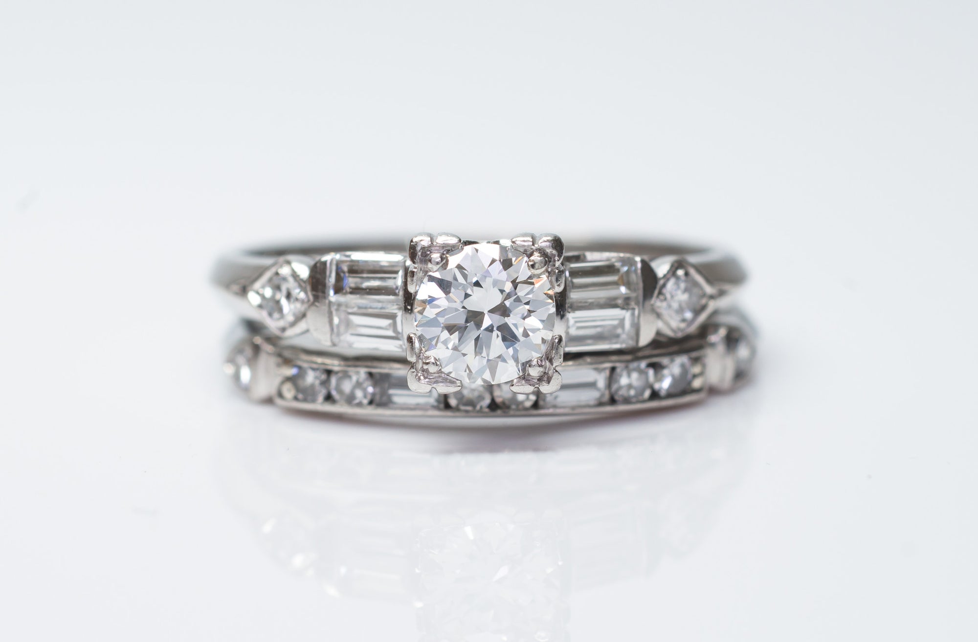 0.91CTW GRANAT BROS ART DECO DIAMOND WEDDING BAND AND RING SET - SinCityFinds Jewelry