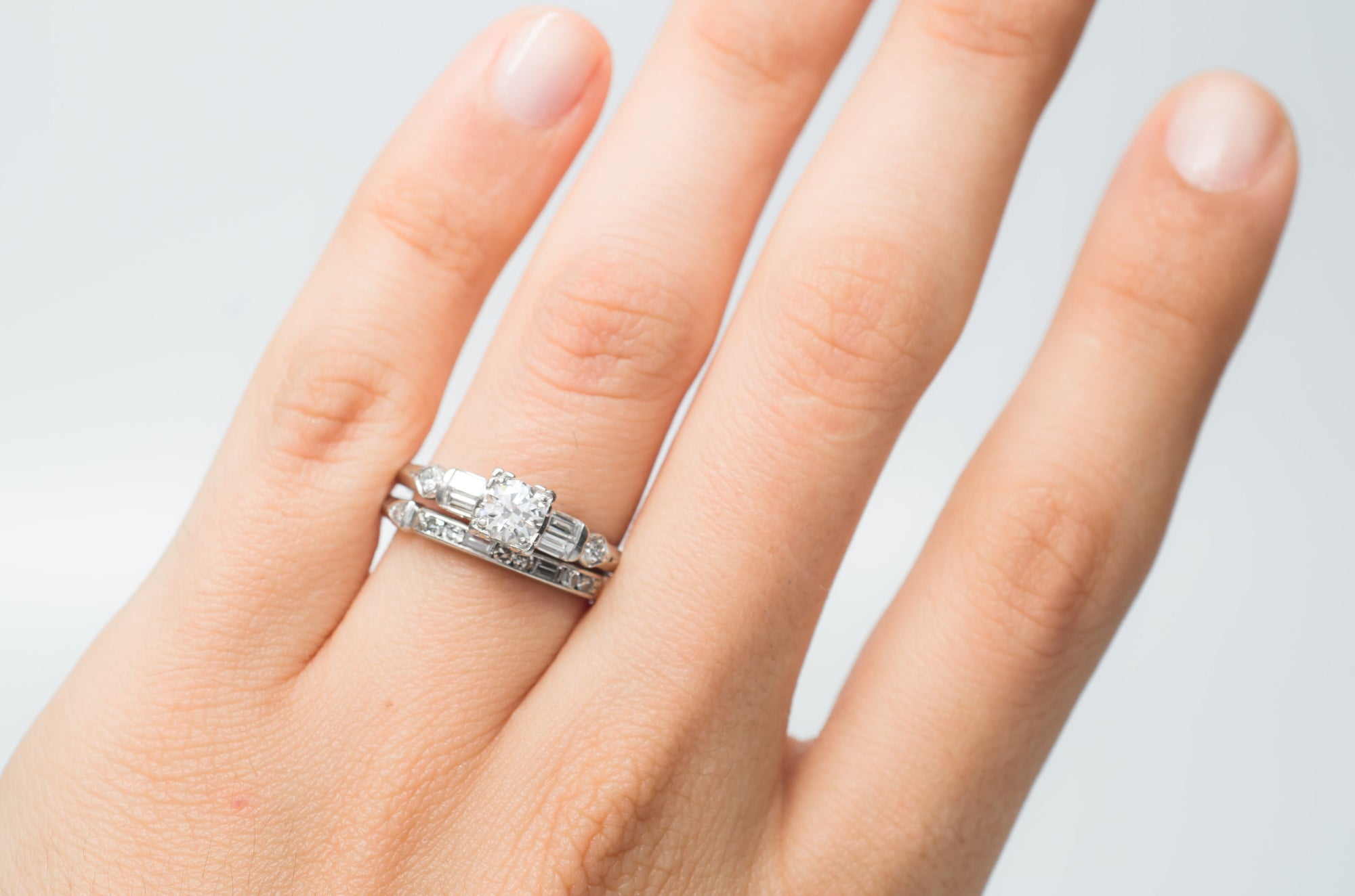 0.91CTW GRANAT BROS ART DECO DIAMOND WEDDING BAND AND RING SET - SinCityFinds Jewelry