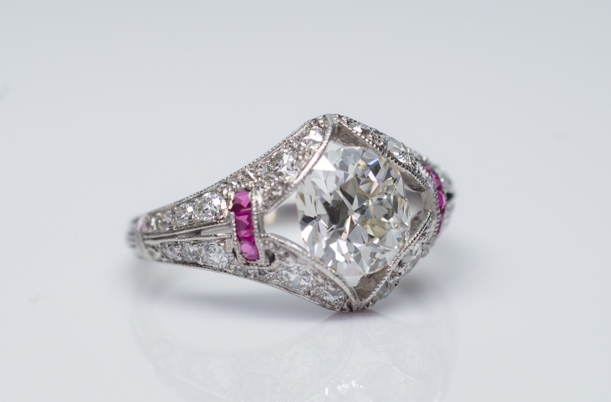 ART DECO OLD MINE CUSHION CUT DIAMOND RING IN PLATINUM - SinCityFinds Jewelry