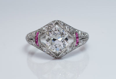 ART DECO OLD MINE CUSHION CUT DIAMOND RING IN PLATINUM - SinCityFinds Jewelry