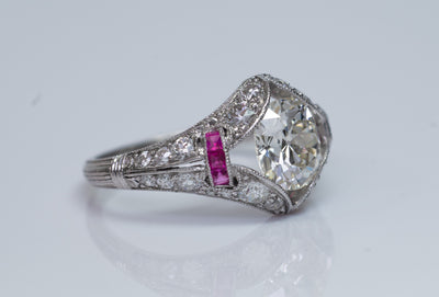 ART DECO OLD MINE CUSHION CUT DIAMOND RING IN PLATINUM - SinCityFinds Jewelry