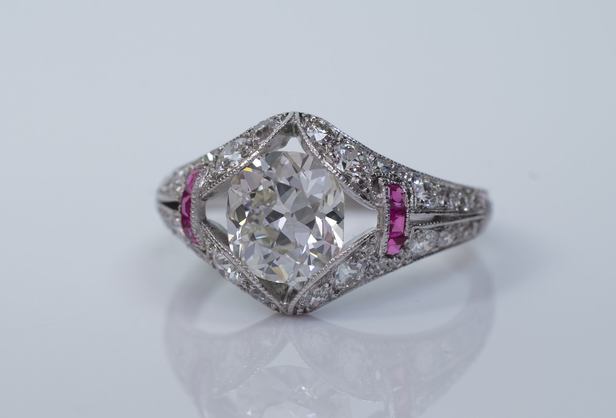 ART DECO OLD MINE CUSHION CUT DIAMOND RING IN PLATINUM - SinCityFinds Jewelry