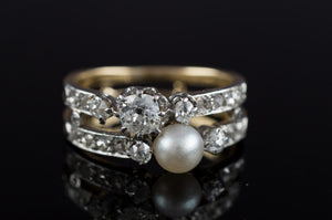 PEARL AND OLD CUT DIAMOND TOI ET MOI RING - SinCityFinds Jewelry