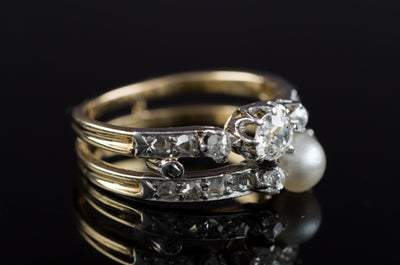 PEARL AND OLD CUT DIAMOND TOI ET MOI RING - SinCityFinds Jewelry