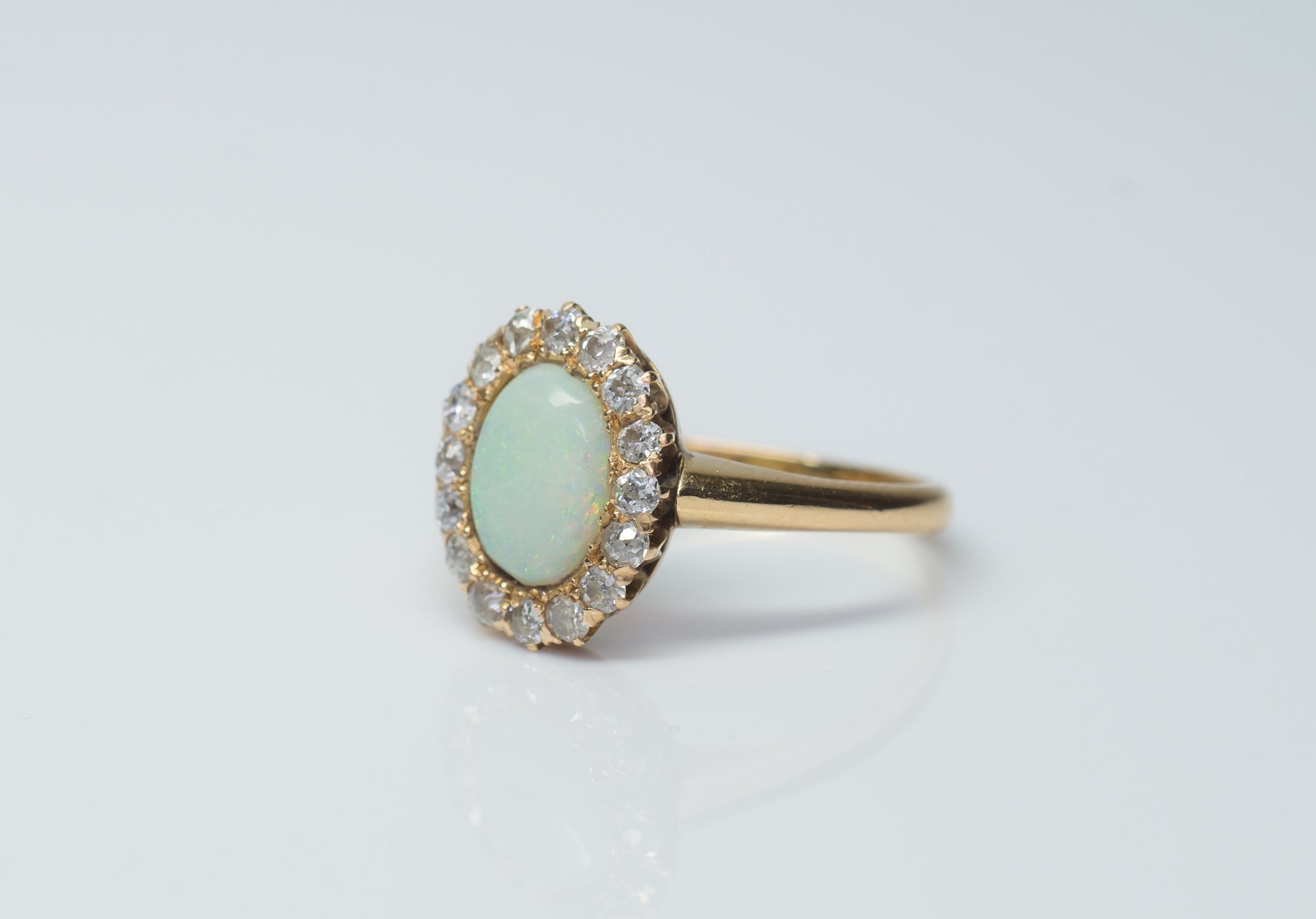 VINTAGE OPAL AND OLD MINE CUT HALO RING - SinCityFinds Jewelry