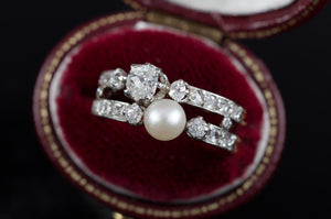 PEARL AND OLD CUT DIAMOND TOI ET MOI RING - SinCityFinds Jewelry