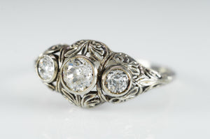 0.73CTW THREE STONE ANTIQUE DIAMOND RING - SinCityFinds Jewelry