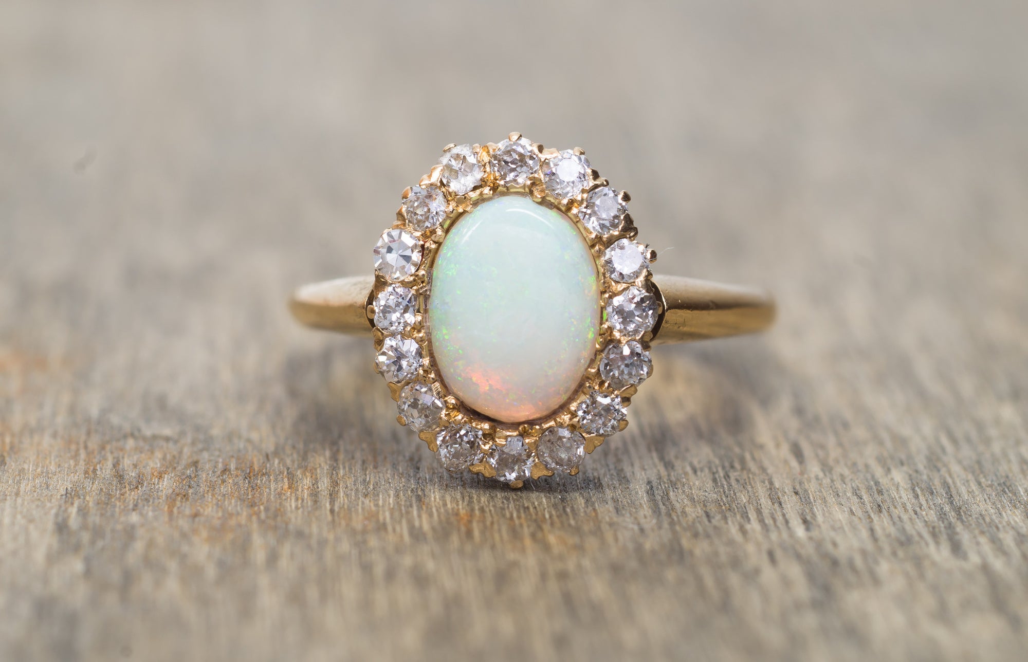 VINTAGE OPAL AND OLD MINE CUT HALO RING - SinCityFinds Jewelry