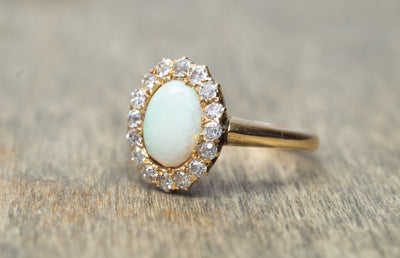 VINTAGE OPAL AND OLD MINE CUT HALO RING - SinCityFinds Jewelry