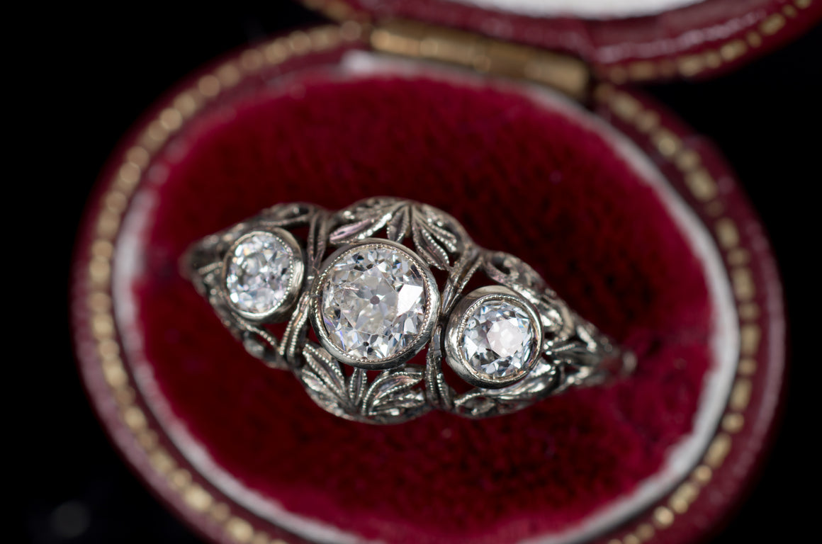 0.73CTW THREE STONE ANTIQUE DIAMOND RING - SinCityFinds Jewelry