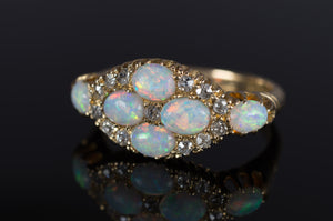 ANTIQUE MINE CUT DIAMOND AND OPAL RING - SinCityFinds Jewelry