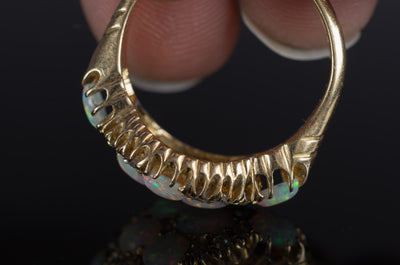 ANTIQUE MINE CUT DIAMOND AND OPAL RING - SinCityFinds Jewelry