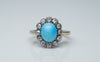 ANTIQUE TURQUOISE AND OLD MINE CUT DIAMOND COCKTAIL RING - SinCityFinds Jewelry