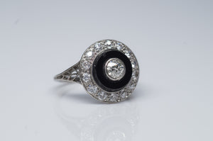 ART DECO ONIX AND OLD EUROPEAN CUT DIAMOND RING IN PLATINUM - SinCityFinds Jewelry