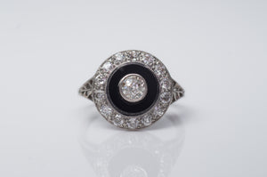 ART DECO ONIX AND OLD EUROPEAN CUT DIAMOND RING IN PLATINUM - SinCityFinds Jewelry