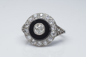 ART DECO ONIX AND OLD EUROPEAN CUT DIAMOND RING IN PLATINUM - SinCityFinds Jewelry