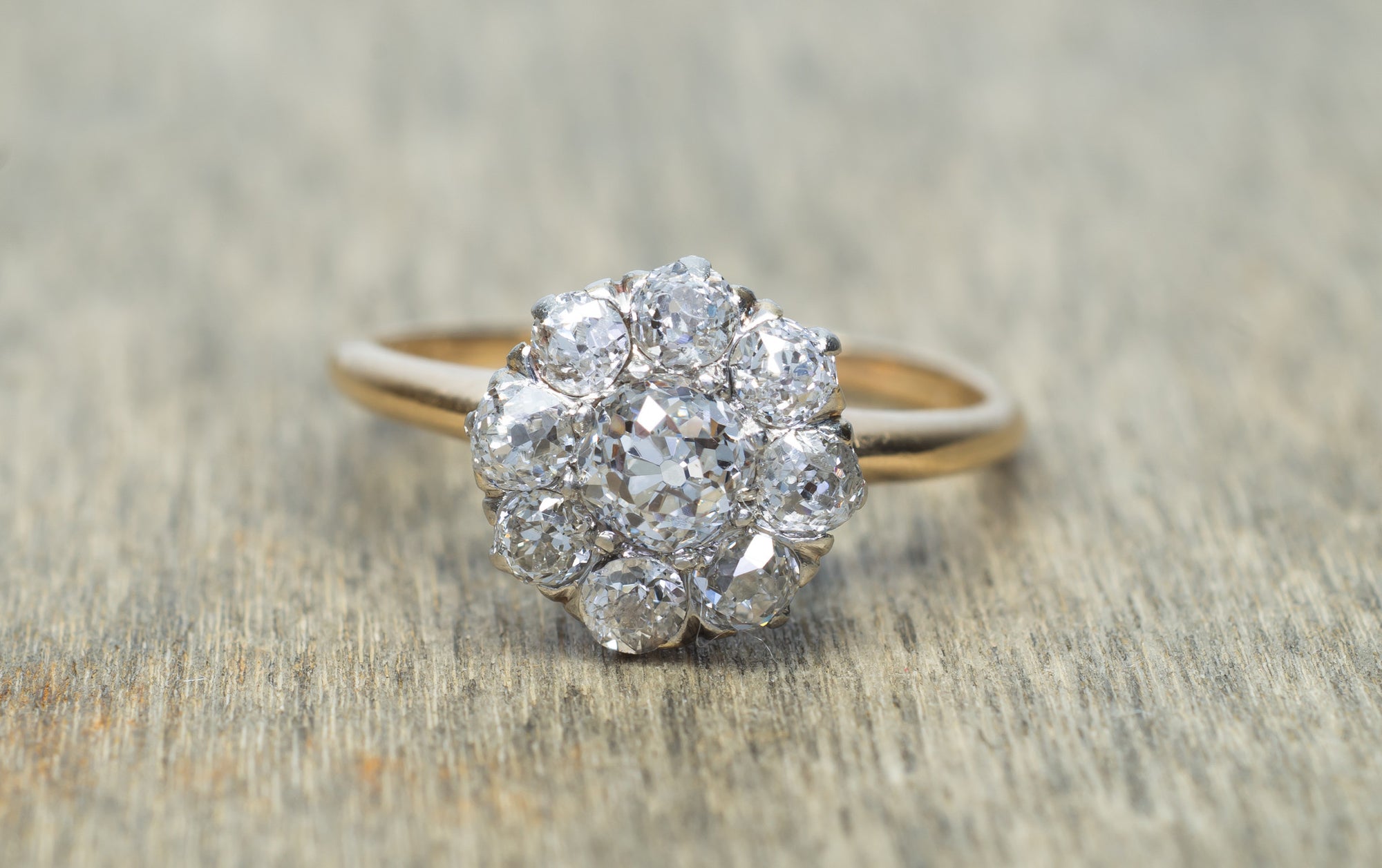 0.71CTW EDWARDIAN OLD MINE CUT DIAMOND DAISY RING - SinCityFinds Jewelry